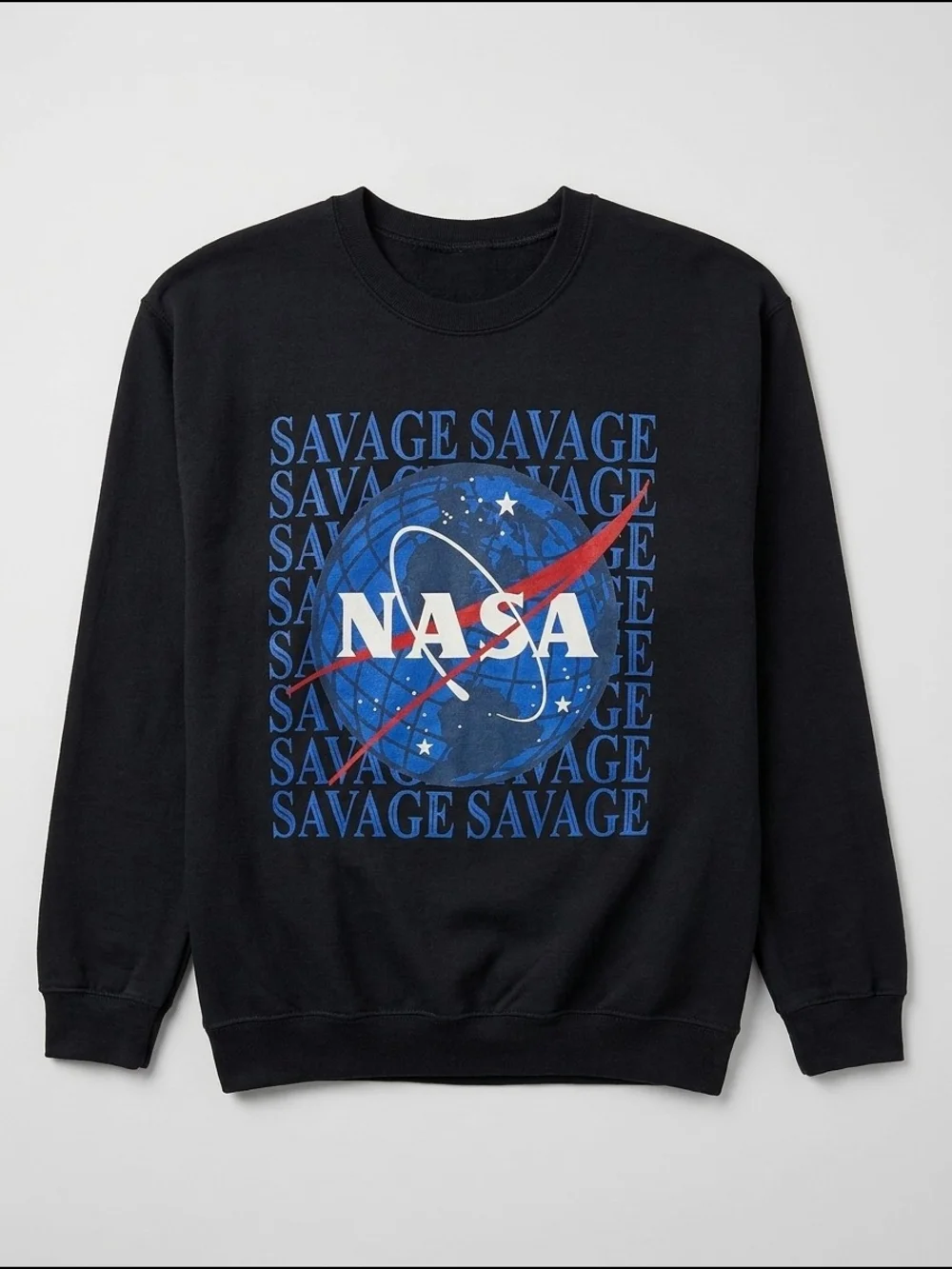 NASA Savage Graphic Crewneck Sweatshirt Black Medium Unisex Space Pullover